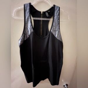 Black Poppy Black Tank Top with Silver Sequin Trim